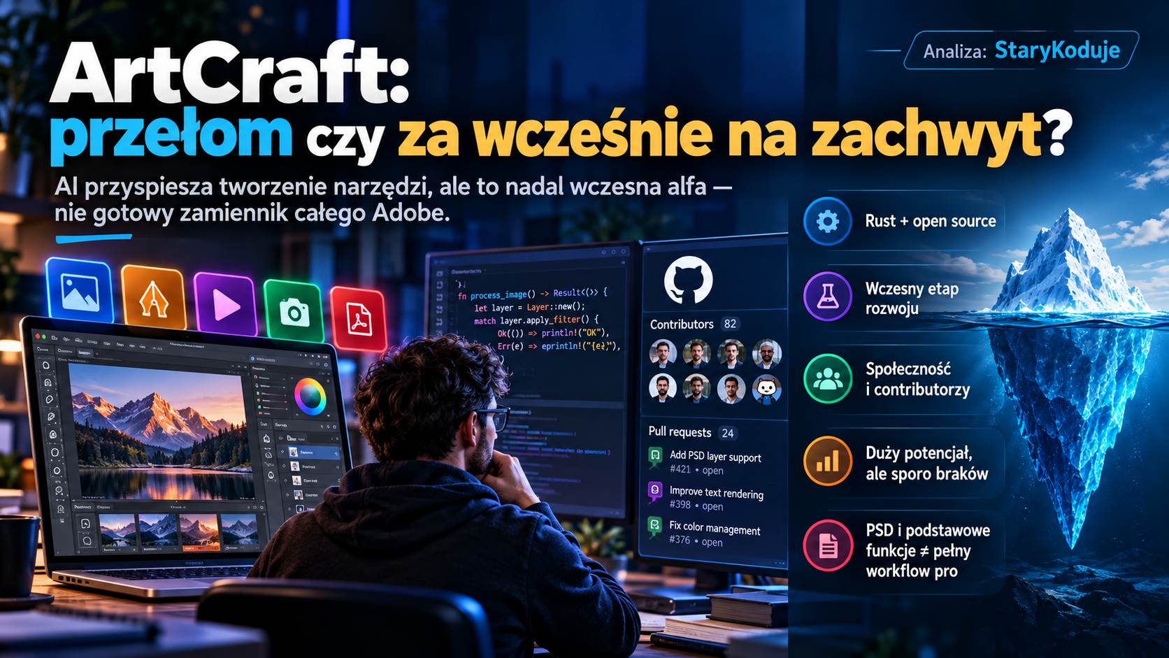 ArtCraft: przełom czy za wcześnie na zachwyt? Programista, edytor grafiki, społeczność open source i góra lodowa symbolizująca braki profesjonalnego workflow